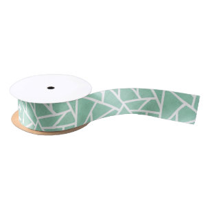 Mint green and white mosaic pattern satin ribbon