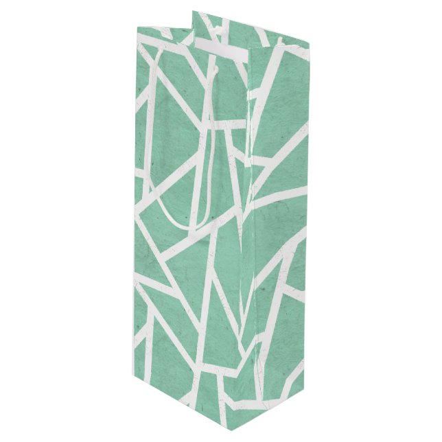 Mint green and white mosaic pattern wine gift bag (Front Angled)