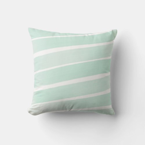 Mint Green and White Painted Stripe Outdoor Pillow