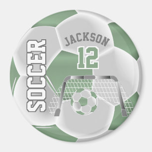 Mint Green and White Personalize Soccer Ball Magnet