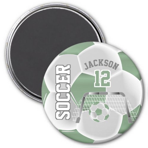 Mint Green and White Personalize Soccer Ball Magnet