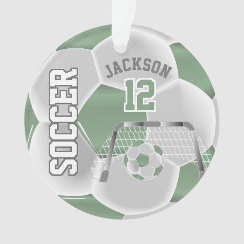 Mint Green and White Personalize   Soccer Ball Ornament