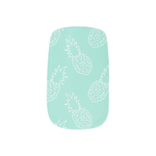 Mint Green and White Pineapple Pattern Minx Nail Art