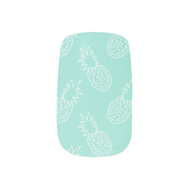 Mint Green and White Pineapple Pattern Minx Nail Art (Left Thumb)