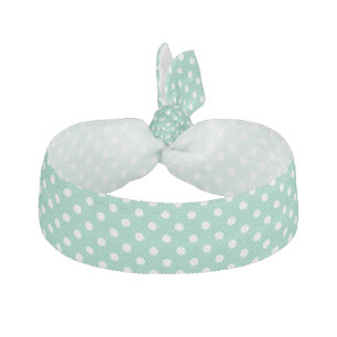 Mint-Green And White Polka Dot Pattern Ribbon Hair Tie