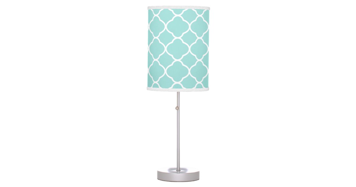 Mint Green and White Quatrefoil Pattern Table Lamp