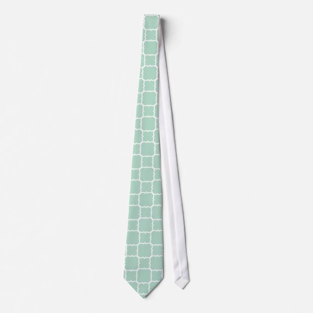 Mint Green and White Quatrefoil Pattern Tie (Front)