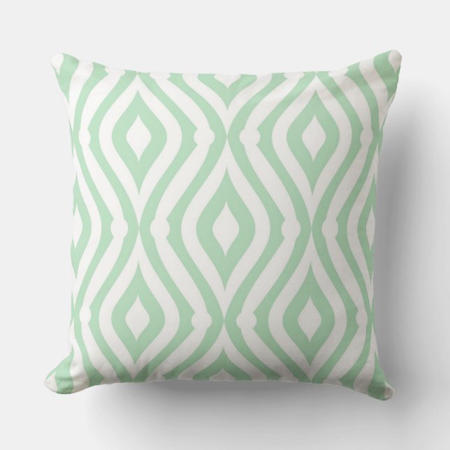 Mint-Green And White Seamless Geometric Pattern Throw Pillow (Front)