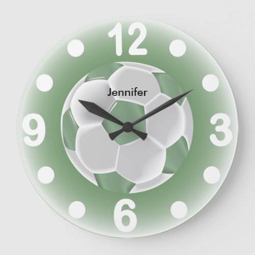 Mint Green and White Soccer Ball Large Clock