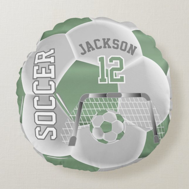 Mint Green and White Soccer | DIY Name Round Pillow (Front)