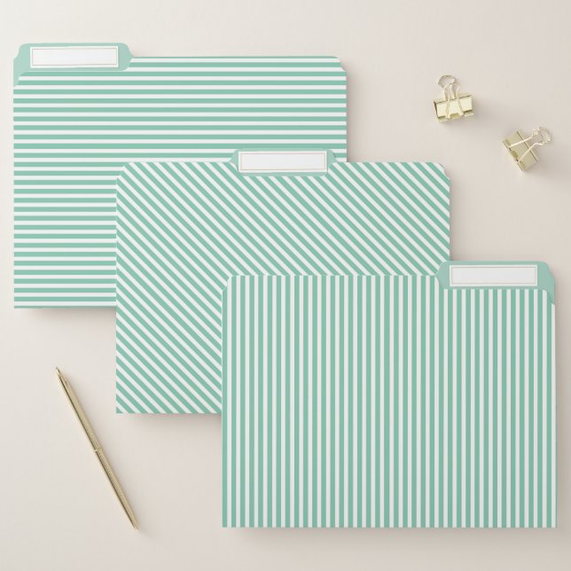 Mint Green and White Striped File Folder (Set)
