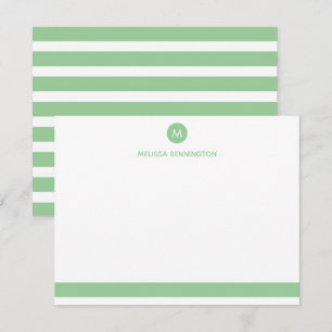 Mint Green and White Striped Personalized Monogram Note Card