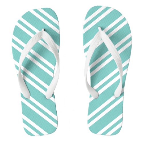 Mint Green and White Stripes Flip Flops