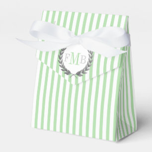 Mint green and white stripes monogram wedding favor boxes