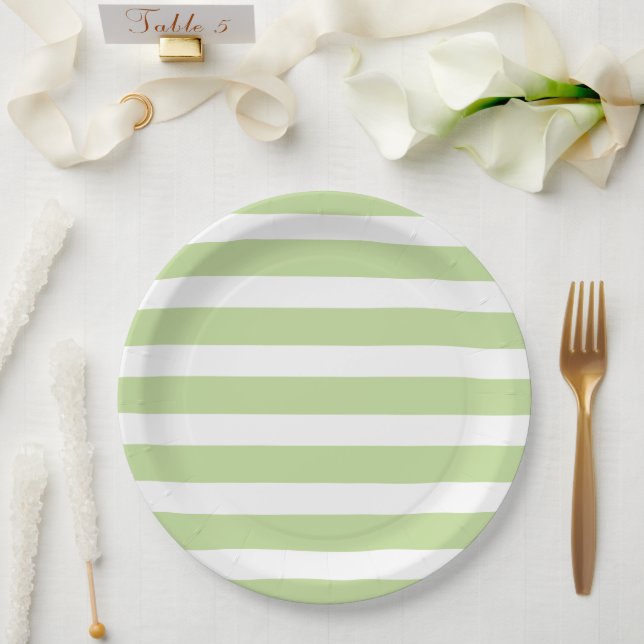 Mint Green and White Stripes Paper Plates (Wedding)
