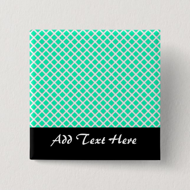 Mint Green and White Tilted Squares Pattern Button (Front)