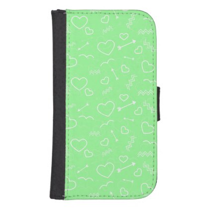 Mint Green and White Valentines Love Heart Arrow Galaxy S4 Wallet Case