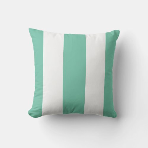 Mint Green and White Vertical Cabana Stripes Outdoor Pillow