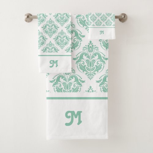 Mint_green and white vintage damasks monogram 2 bath towel set