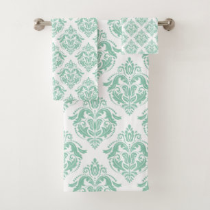 Mint-green and white vintage damasks pattern bath towel set