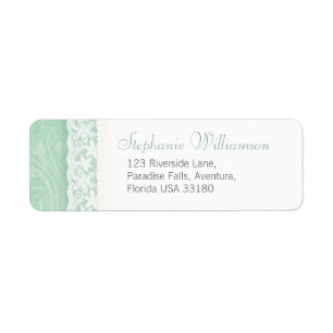 Mint green and white wedding return reply address label