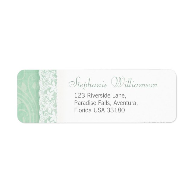 Mint green and white wedding return reply address label (Front)