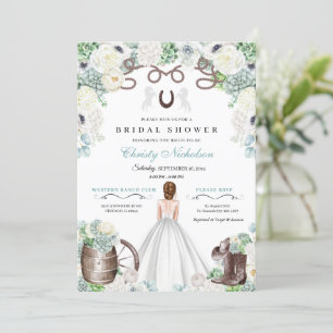 Mint Green and White Western Bridal Shower Invitation