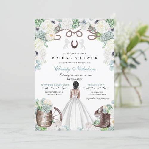 Mint Green and White Western Bridal Shower  Invitation