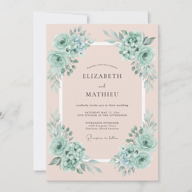 Mint Green Angelic Spring Wedding Invitation (Front)