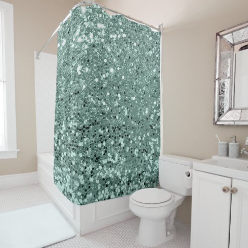 Mint Green Aqua Blue Glitter Sequin Glam Shower Curtain