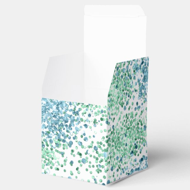 Mint Green Aqua Blue Sparkle Dots Glitz       Favor Boxes (Opened)