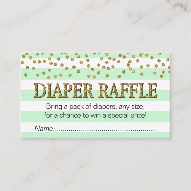 Mint Green Aqua Gold Diaper Raffle Tickets Enclosure Card (Front)