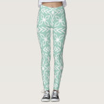 Mint Green Aqua Seafoam and White Print Leggings<br><div class="desc">With a mint green or aqua seafoam green background and an all over bold white geometric print these leggings are perfect for pairing with a white shirt or accenting your favorite pastel colored tunic. Chevrons and flower petals shapes make for a lively pattern design on these tights.</div>