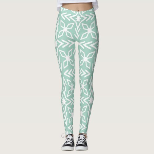 Mint Green Aqua Seafoam and White Print Leggings