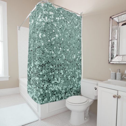 Mint Green Aqua Tiffany Faux Glitter Sequin Glam Shower Curtain