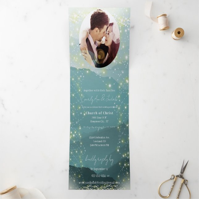 Mint Green Ash Mountain Hillside Wedding Tri-Fold Invitation (Inside)