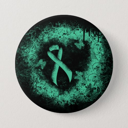 Mint Green Awareness Ribbon Grunge Heart Button