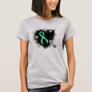 Mint Green Awareness Ribbon Grunge Heart T-Shirt