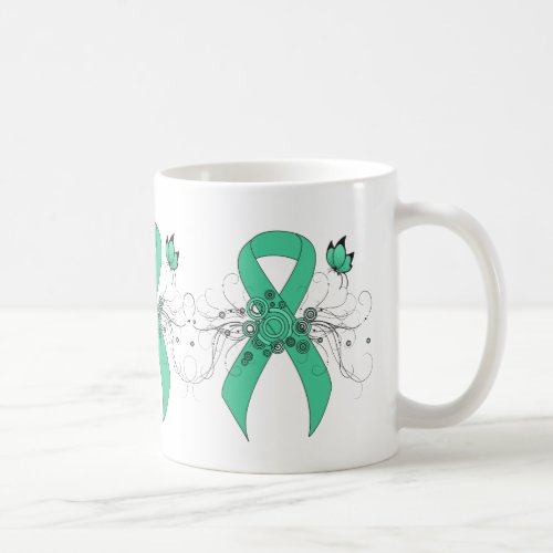 Mint Green Awareness Ribbon with Butterfly Coffee Mug