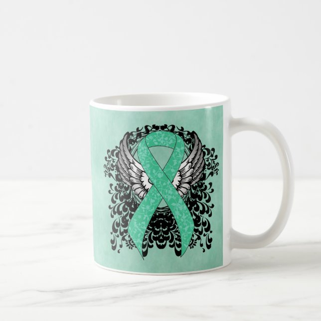 Mint Green Awareness  Ribbon with Wings Coffee Mug (Right)