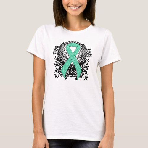 Mint Green Awareness  Ribbon with Wings T_Shirt