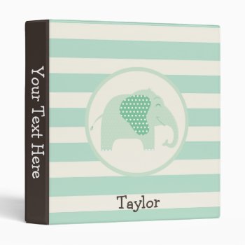 Mint Green Baby Elephant With Polka Dots Binder by Birthday_Party_House at Zazzle