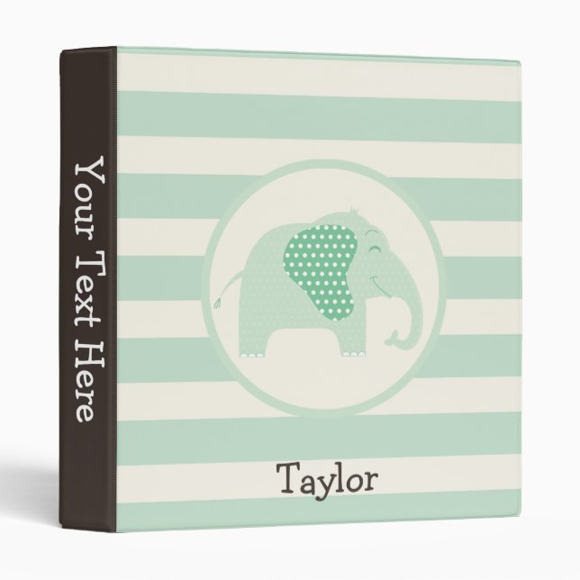 Mint Green Baby Elephant with Polka Dots Binder (Front/Spine)