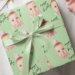 Mint Green Baby Face Birthday |  Custom Photo Wrapping Paper<br><div class="desc">Celebrate your little one’s birthday with this adorable mint green baby face personalized wrapping paper! Add your favorite baby photo to create a custom collage that’s as sweet as the party itself. Featuring a soft pastel green background and playful "happy birthday" text, this unique wrap is perfect for first birthdays,...</div>