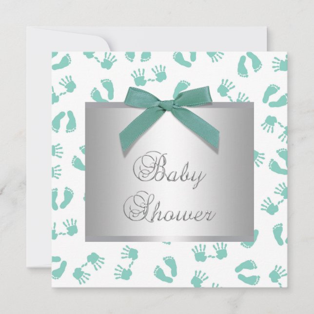 Mint Green Baby Hands Feet Baby Shower Invitation (Front)