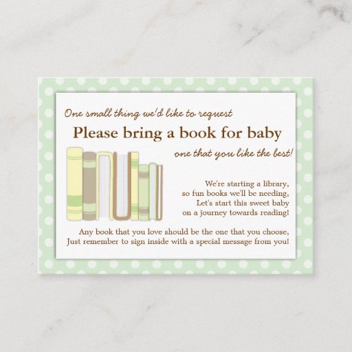 Customizable Mint Green Baby Shower Book Insert Request Card Business Cards
