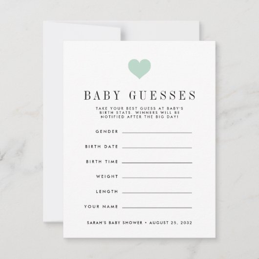 Mint Green Baby Shower Guessing Game (Front)