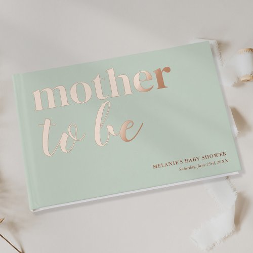 Mint Green Baby Shower Rose Gold Foil Foil Guest Book