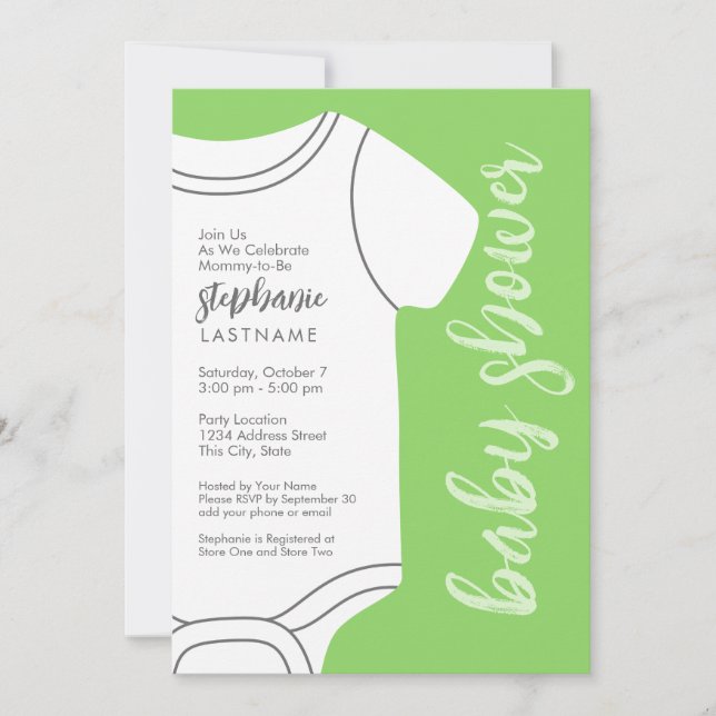Mint Green Baby Tee - Gender Neutral Baby Shower Invitation (Front)