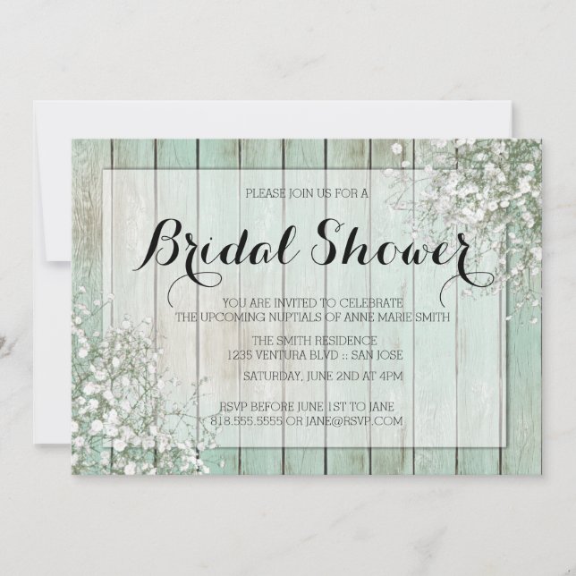MINT GREEN BABY'S BREATH BRIDAL SHOWER INVITATION (Front)